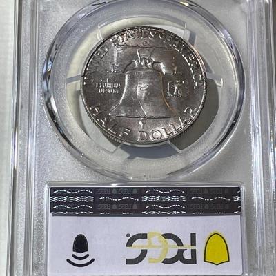 PCGS CERTIFIED 1958-D MS65 SUPERB TONED FRANKLIN SILVER HALF DOLLAR AS PICTURED.