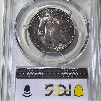 PCGS CERTIFIED 1957-P MS65 SUPERB TONED FRANKLIN SILVER HALF DOLLAR AS PICTURED.