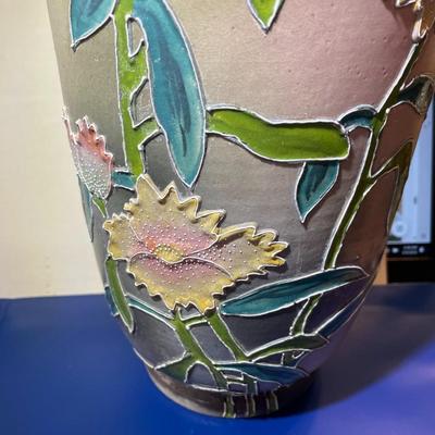 Antique Early 1900's Earthenware NIPPON Hand Painted Unmarked Base Vase 12.35" Tall in Good Preowned Condition