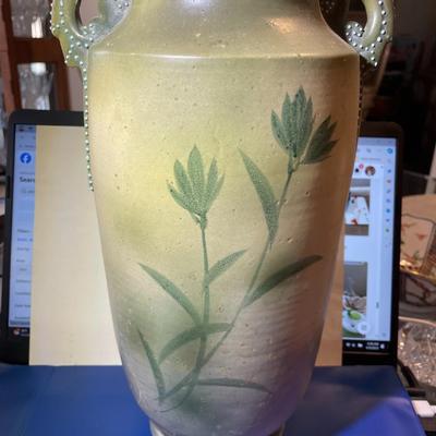 Antique Early 1900's Earthenware NIPPON Hand Painted Unmarked Base Vase 12.35" Tall in Good Preowned Condition