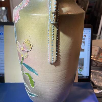 Antique Early 1900's Earthenware NIPPON Hand Painted Unmarked Base Vase 12.35" Tall in Good Preowned Condition