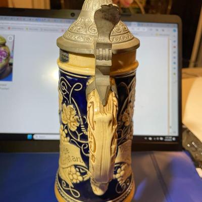 VINTAGE MARZ REMY BEER STEIN WITH LID #2026 No. 19 DANCING FRAULEINS 9" TALL IN GOOD PREOWNED CONDITION.
