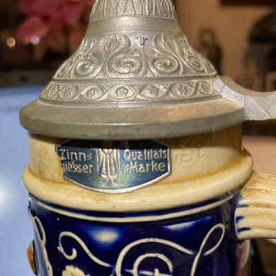 VINTAGE MARZ REMY BEER STEIN WITH LID #2026 No. 19 DANCING FRAULEINS 9" TALL IN GOOD PREOWNED CONDITION.