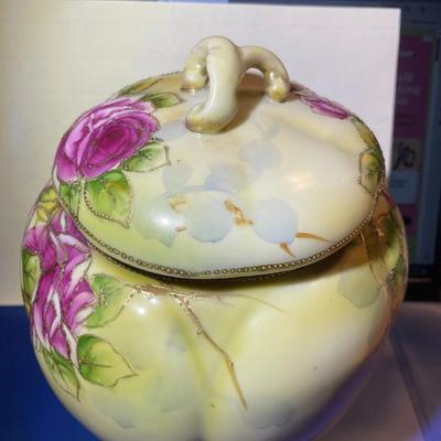 Vintage NIPPON Hand Painted Unmarked Base Covered Footed Bowl 8.25" Tall in VG Preowned Condition as Pictured.