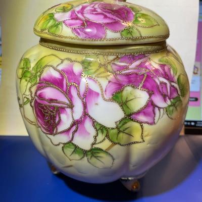 Vintage NIPPON Hand Painted Unmarked Base Covered Footed Bowl 8.25" Tall in VG Preowned Condition as Pictured.