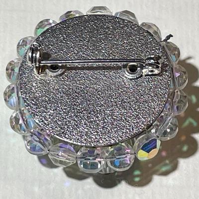 Vintage Aurora Borealis Crystal Rhinestone Brooch in Good Preowned Condition.