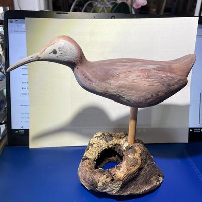 Vintage Hand Carved & Painted VIRGINIA Shore Bird Decoy 8" Tall x 8.75" Wide in VG Preowned Condition.