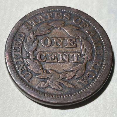 1844 CIRCULATED CONDITION U.S. BRAIDED HAIR LARGE CENT AS PICTURED.