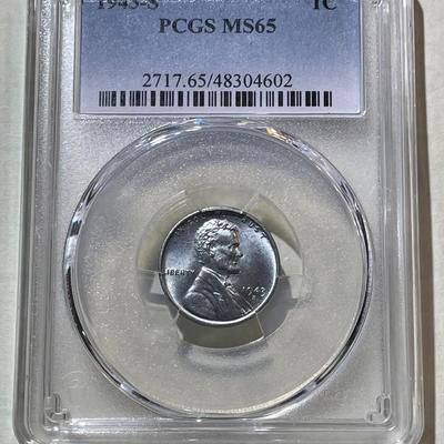 PCGS CERTIFIED 1943-S MS65 LINCOLN WARTIME CENT AS PICTURED.