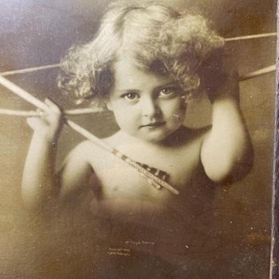Antique Young Girl Photograph taken in 1917 Encased in an Old Wooden Frame (Frame Size 8" x 10").