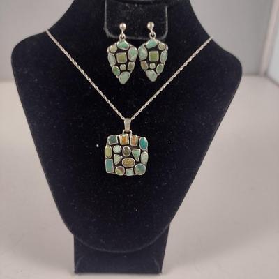 Sterling Silver and Stone Necklace and Earring Set- Approx Total Weight 13.9 Grams (#58)