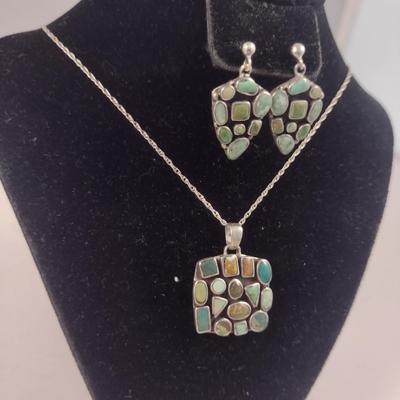 Sterling Silver and Stone Necklace and Earring Set- Approx Total Weight 13.9 Grams (#58)