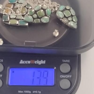 Sterling Silver and Stone Necklace and Earring Set- Approx Total Weight 13.9 Grams (#58)