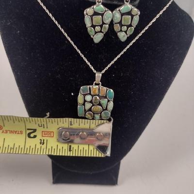 Sterling Silver and Stone Necklace and Earring Set- Approx Total Weight 13.9 Grams (#58)