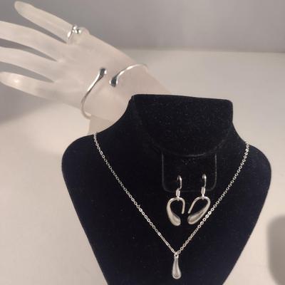 Sterling Silver Necklace, Bracelet, and Earring Set- Approx 26.4 Grams (#59)