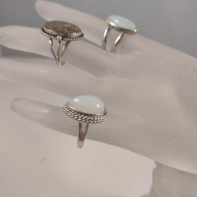 Three Sterling Silver and Stone Rings- Approx Total Weight 21.1 Grams (#62)
