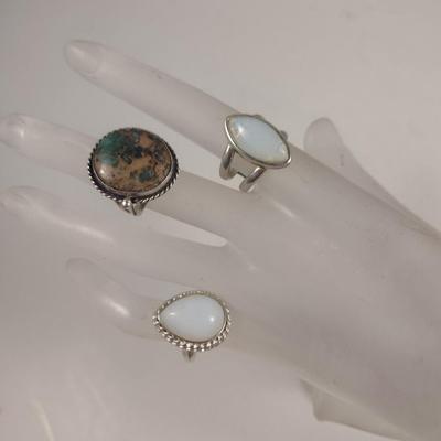 Three Sterling Silver and Stone Rings- Approx Total Weight 21.1 Grams (#62)