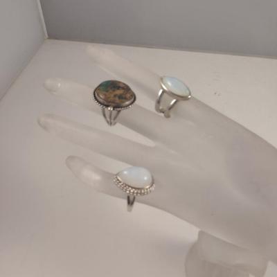 Three Sterling Silver and Stone Rings- Approx Total Weight 21.1 Grams (#62)