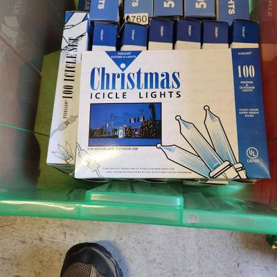 Lot of Christmas String Lights Many New, Extension cord + Storage tote