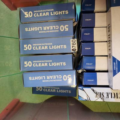 Lot of Christmas String Lights Many New, Extension cord + Storage tote