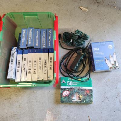 Lot of Christmas String Lights Many New, Extension cord + Storage tote