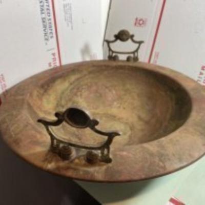 Antique/Primitive 19th Century Copper Wok 15.5" Diameter w/Steel Lion Head Adjustable Handles Preowned from an Estate as Pictured.