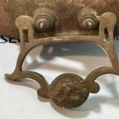 Antique/Primitive 19th Century Copper Wok 15.5" Diameter w/Steel Lion Head Adjustable Handles Preowned from an Estate as Pictured.