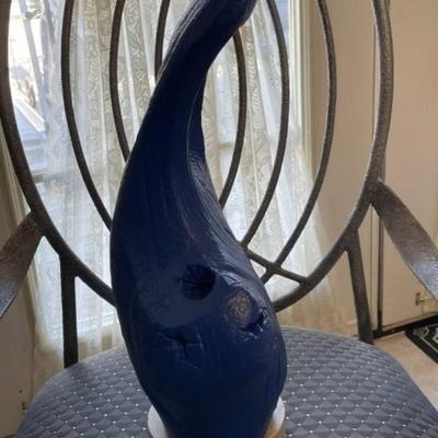 Vintage Driftwood Blue Artwork on a Marble Base 16.75" Tall Preowned from an Estate in Good Condition.