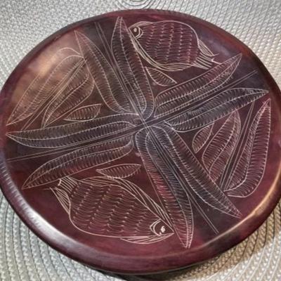 Vintage Carved Soapstone Decorative Dish/Plate 9" Diameter in Good Preowned Condition.