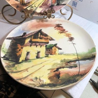 2-Vintage Italian Ceramic Charger Plates Hand Painted Signed by MITO 12" in Diameter. (Plates Only).