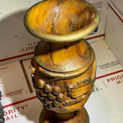Vintage Carved Wooden Vase 10.5" Tall Preowned from an Estate in Good Condition.