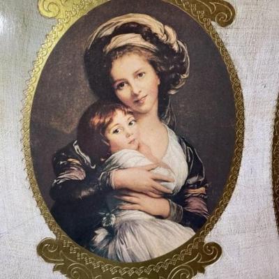 Vintage Mid-Century Italian Florentine Gold Painted Accent Wooden Frame/Plaque of Mother & Daughter 13" x 17".