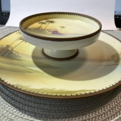 Vintage Nippon of Japan Hand Painted Two Tier Serving Dish 8.75" in Diameter VG Preowned Condition.