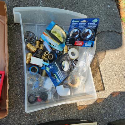 Large Tools Household Hardware Lot, Organizers, Tool Totes, Plumbing , Tire Gauges