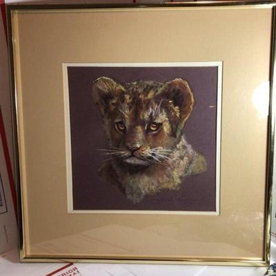 Noted Artist "Linda Verhagen" Charcoal/Pastel Cub Artwork from the Early 1980's Pencil Signed Preowned from an Estate....