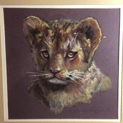 Noted Artist "Linda Verhagen" Charcoal/Pastel Cub Artwork from the Early 1980's Pencil Signed Preowned from an Estate....