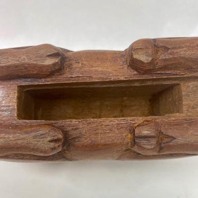 Mid Century Pair of Carved Wood Pig Trinket Boxes Figurines