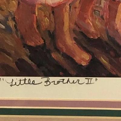 Irene Borg's Little Brother-II Signed & Numbered Lithograph 154/800 Framed 20.5" x 21.5" in Good Preowned Condition.