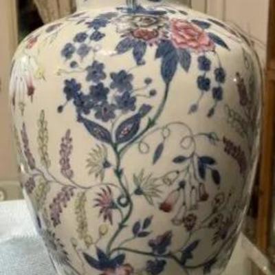 Vintage Pair of Heavy 18" Tall Chinese Floral Porcelain Vases Preowned from an Estate Cleanout as Pictured. Damage FREE.