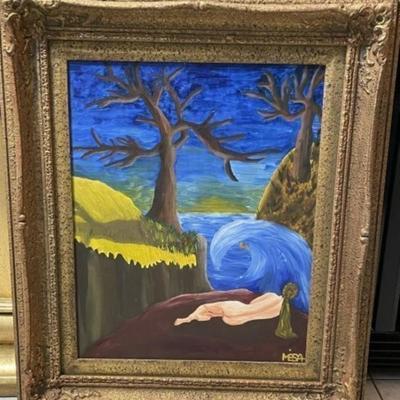Vintage New Jersey Artist Oil/Acrylic Painting 24" x 36" Mounted in a Custom Frame in VG Preowned Condition. (Frame Size...