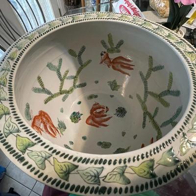 Very Large Asian Koi Fish Planter 14" Diameter in VG Preowned Condition as Pictured.