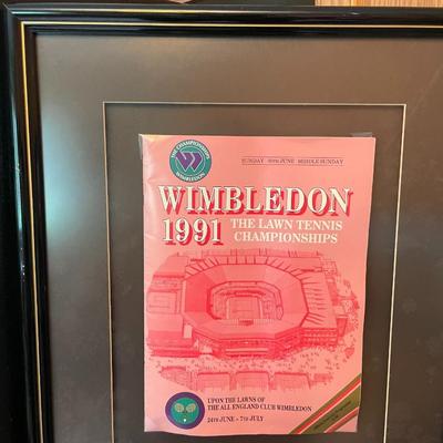 Wimbledon 1991 Framed Collage; Program, Ticket Stubs, Event Cover Framed Size 17.5" x 30.5" as Pictured.