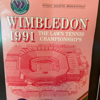 Wimbledon 1991 Framed Collage; Program, Ticket Stubs, Event Cover Framed Size 17.5" x 30.5" as Pictured.