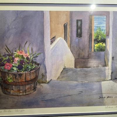 DIANA AMOS "HARBOR GLIMPSE" 1995 LITHOGRAPH ART PRINT SIGNED 253/1000 FRAME SIZE 17.5" x 21.25" IN GOOD PREOWNED...