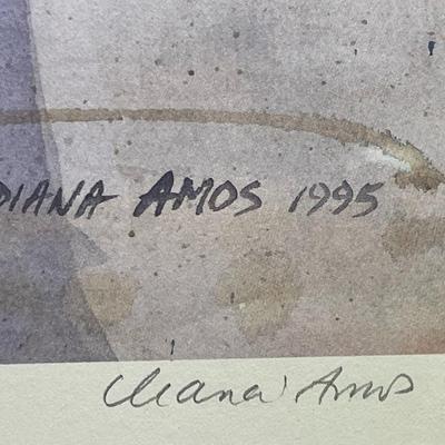 DIANA AMOS "HARBOR GLIMPSE" 1995 LITHOGRAPH ART PRINT SIGNED 253/1000 FRAME SIZE 17.5" x 21.25" IN GOOD PREOWNED...