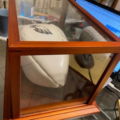 Brent Celek Signed Philadelphia Eagles w/White Logo Football in a Nice Glass Curio Display Case 14.5" x 9.5" x 8.5" in VG...