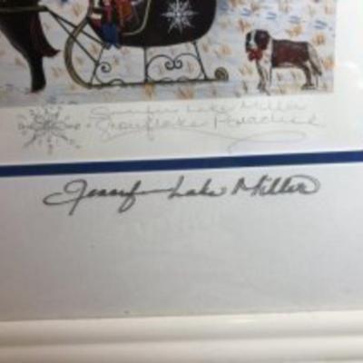 Snowflake Paradise (Timberline Lodge) by Jennifer Lake Miller Lithograph 74/250 in a Custom White Lacquered Frame. Frame Size 26.5"...