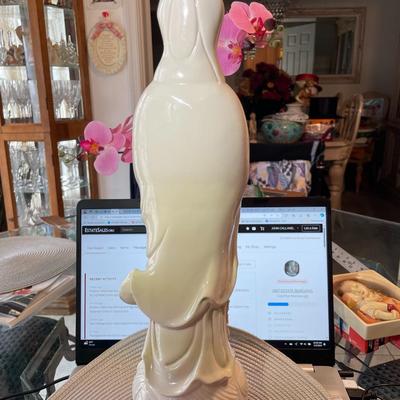 Antique Chinese Porcelain Blanc De Chine Figurine Young Buddha Guanyin Guan Yin Kuan Yin 18.75'' Tall.