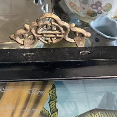 Pair of Vintage Chinese Reverse Glass Paintings 19.5" x 27.25" Preowned from an Estate Cleanout in VG Condition.