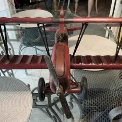 Vintage Large Wooden Carved Biplane w/Red Baron Fighter Pilot Believed to be Made in Lancaster Pa. 30" Wide x 27" Long x...